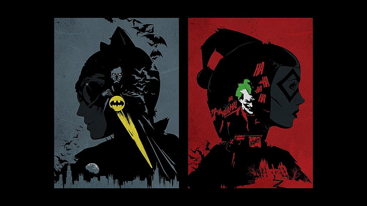 Batman and The Joker wallpaper, DC Comics, Batman, Catwoman, Joker, Harley Quinn, HD wallpaper