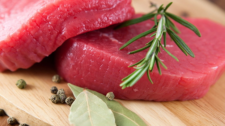 rohes Fleisch, Fleisch, Kräuter, Kotelett, Steak, HD-Hintergrundbild