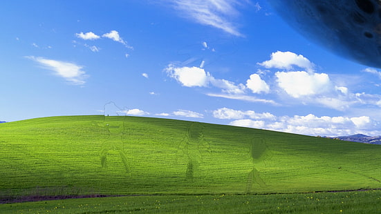 yeşil çim sahası, Windows XP, Predator (film), Alien vs. Predator, tepeler, şeffaflık, HD masaüstü duvar kağıdı HD wallpaper