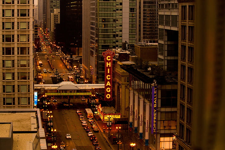 シカゴ、都市、通り、交通、都市、 HDデスクトップの壁紙