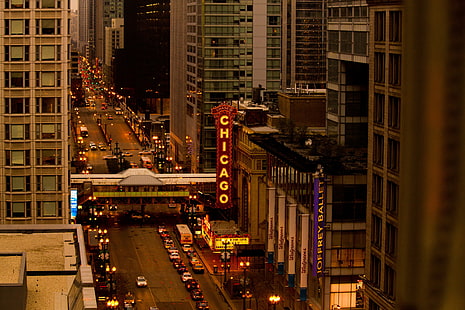 シカゴ、都市、通り、交通、都市、 HDデスクトップの壁紙 HD wallpaper