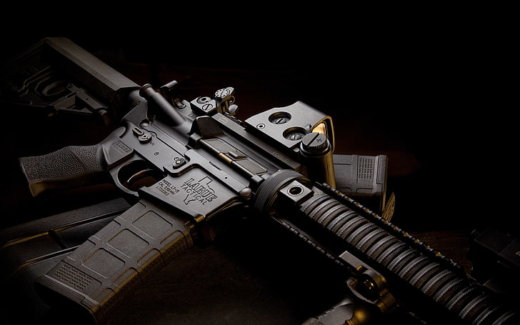 black sub machine gun, machine, twilight, ar-15, hd wallpaper, collimator, assault rifle, Larue Tactical, HD wallpaper