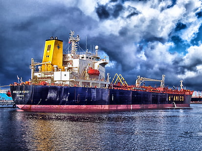 kapal pesiar biru dan merah, amsterdam, kapal, teluk, pelabuhan, pelabuhan, Wallpaper HD HD wallpaper