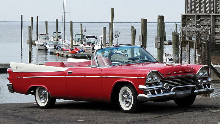 1958 Dodge Coronet Super D 500 Convertible, jezioro, kabriolet, vintage, super, klasyczny, wodny, dodge, d-500, antyk, 1958, Tapety HD