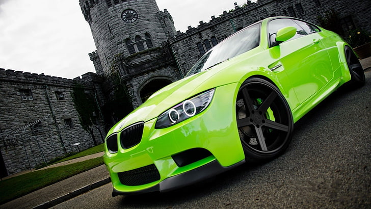 coche BMW verde neón, BMW, BMW M3, coches verdes, Fondo de pantalla HD