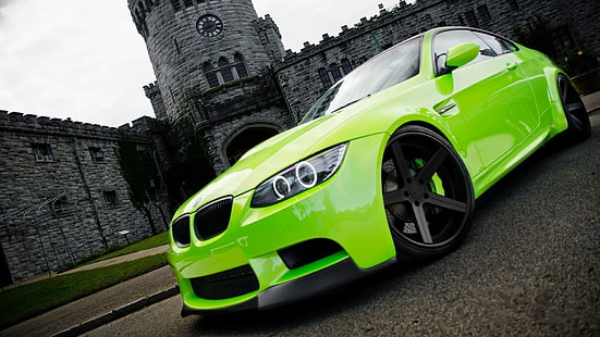 neongröna BMW-bil, BMW, BMW M3, gröna bilar, HD tapet HD wallpaper