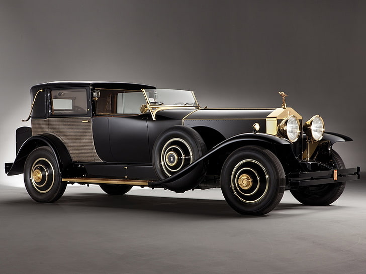 klassisk svart och guld Rolls-Royce bil, bil, bil, Rolls Royce Phantom, Rolls Royce, retro., HD tapet