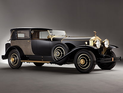 classic black and gold Rolls-Royce car, car, auto, Rolls Royce Phantom, Rolls Royce, retro., HD wallpaper HD wallpaper