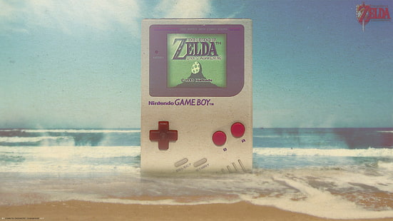 szary Nintendo Game Boy pokazujący grę The Legend of Zelda, GameBoy, The Legend of Zelda, The Legend of Zelda: Link's Awakening, Tapety HD HD wallpaper