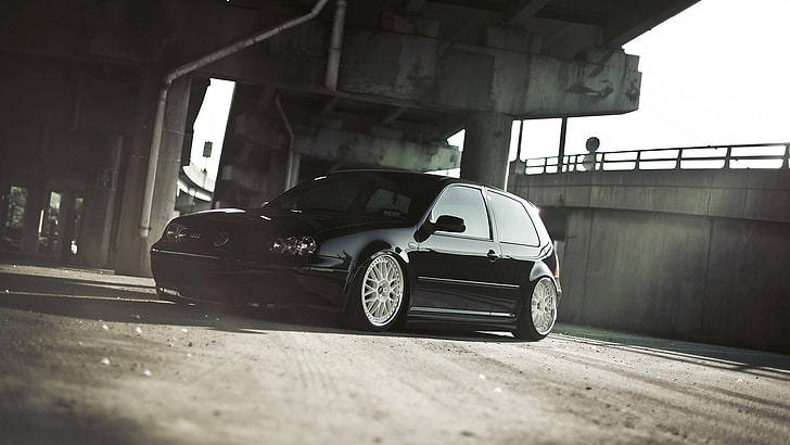 black 3-door hatchback, bridge, Golf, Volkswagen, HD wallpaper