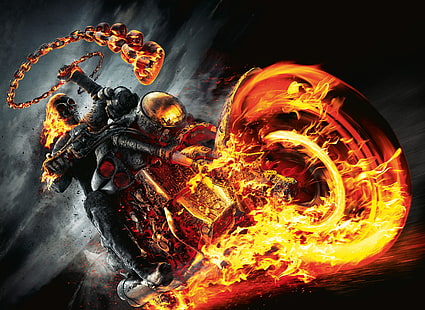 Fond d'écran Ghost Rider, feu, crâne, moto, cavalier Ghost, Fond d'écran HD HD wallpaper