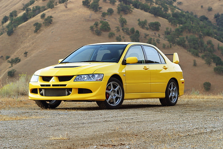 авто, жълто, тапет, Mitsubishi, Lancer, кола, Evolution VIII, HD тапет