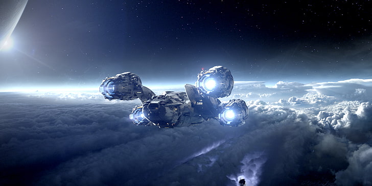 белый космический корабль цифровые обои, холод, небо, свобода, пространство, облака, свет, ночь, белый, планета, высота, скорость, спутник, черный, свечение, звезды, атмосфера, горизонт, полет, стратосфера, небо, синий, космический корабль, двигатели, планеты, уровень, Прометей, космический корабль, корона, ионосфера, HD обои