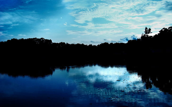 Blue Sky Reflections, spo d'acqua blu e cielo limpido e nuvole bianche, blu, riflessi, natura e paesaggio, Sfondo HD