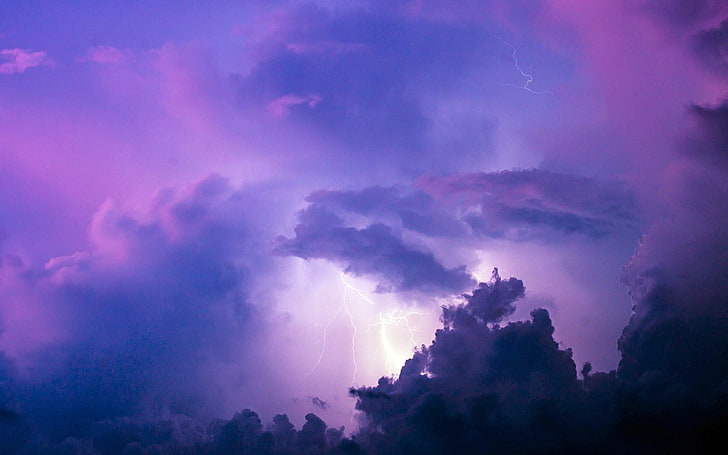 الصيف فلوريدا البرق الغيوم الأرجواني السماء، خلفية HD