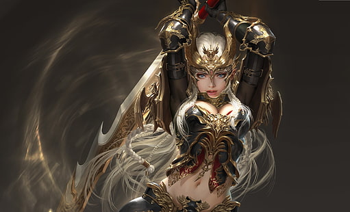 Video Game, League Of Angels, Blue Eyes, Girl, Long Hair, Sword, White Hair, Woman Warrior, HD wallpaper HD wallpaper