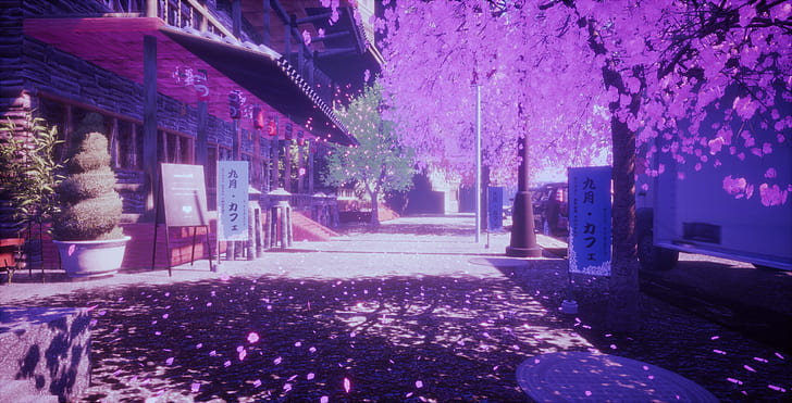 аниме, япония, пейзаж, цветение сакуры, HD обои