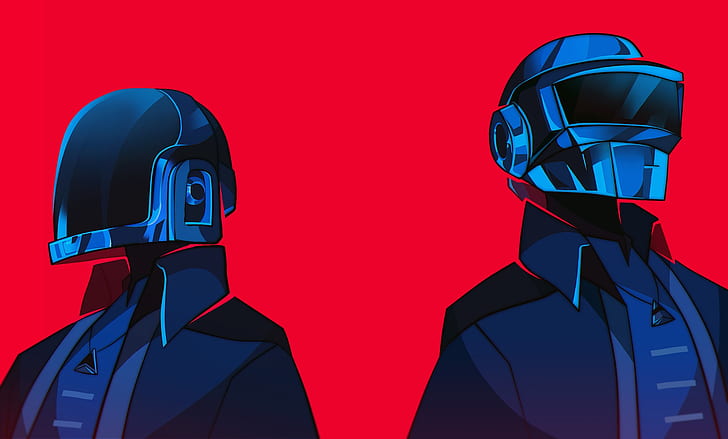 musik, Daft Punk, karya seni, latar belakang merah, Wallpaper HD