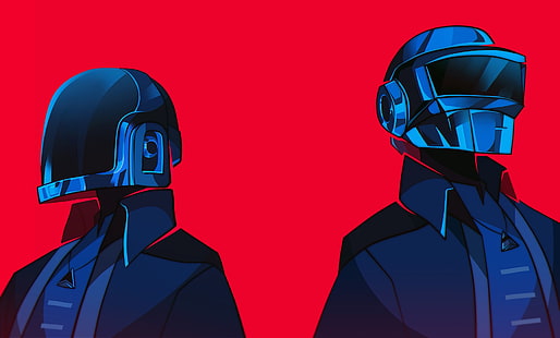 música, Daft Punk, ilustraciones, fondo rojo, Fondo de pantalla HD HD wallpaper