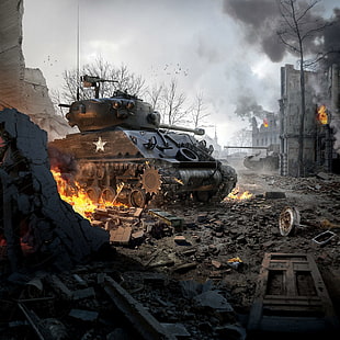 szare czołgi bojowe, World Of Tanks, Wargaming Net, WoTB, Flash, WoT: Blitz, World of Tanks: Blitz, M4A3E8 Sherman, Tapety HD HD wallpaper
