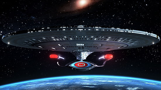 ilustração de nave espacial cinza, Star Trek, USS Enterprise (nave espacial), ficção científica, nave espacial, NCC-1701 Enterprise D, Star Trek: a próxima geração, HD papel de parede HD wallpaper