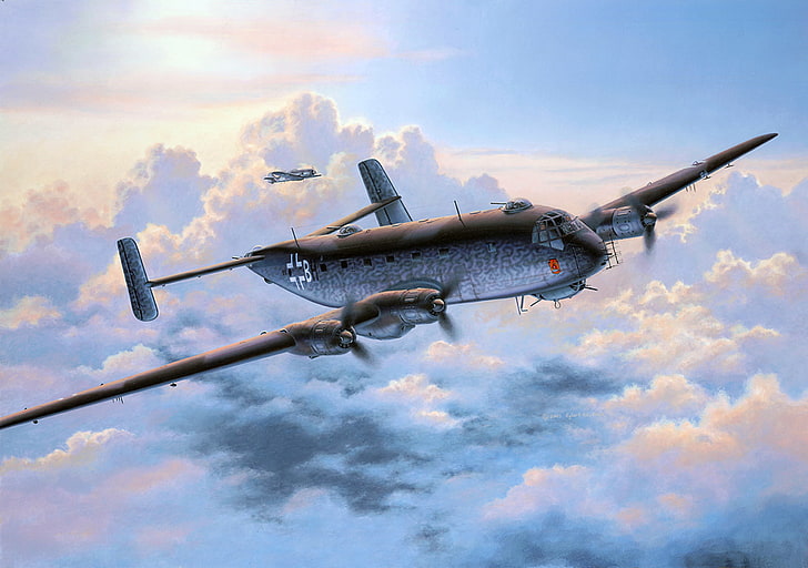 the sky, figure, art, sea, German, WW2, far, spy plane/bomber, Junkers Ju.290, Junkers, Ju-290, HD wallpaper