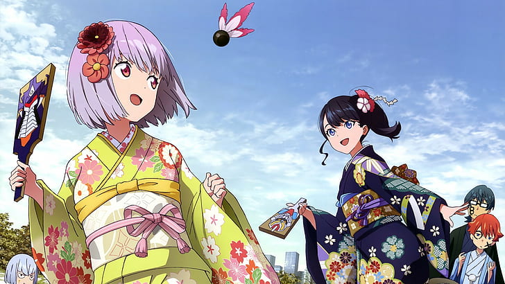SSSS.GRIDMAN, Takarada Rikka, Yuta Hibiki, Akane Shinjou, Sho Utsumi, Anime, Kimono, Yukata, japanischer Kimono, HD-Hintergrundbild