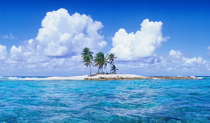 тропический, атоллы, море, облака, пляж, вода, природа, пейзаж, HD обои