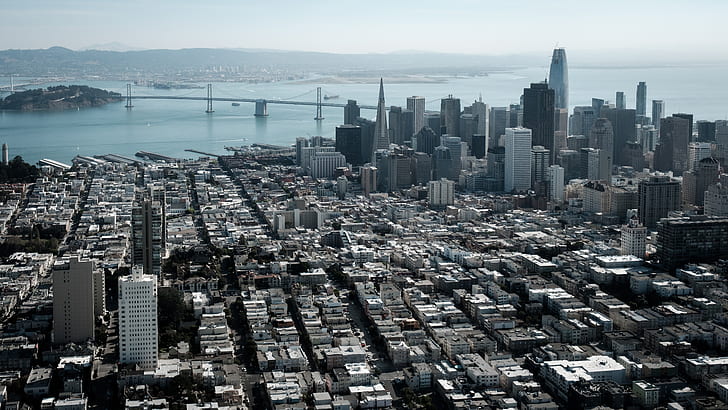 широкий угол, городской пейзаж, Калифорния, Сан-Франциско, фотография, Туристические плакаты, HD обои