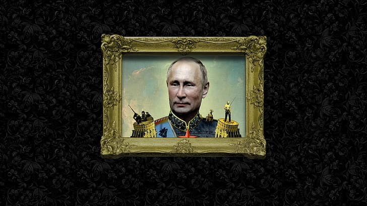 Vladimir Poutine, fond noir, Russie, présidents, baroque, caricature, Fond d'écran HD