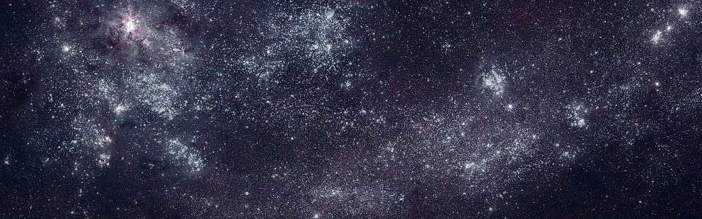 Большое Магелланово Облако, два монитора, космос, звезды, несколько дисплеев, HD обои HD wallpaper