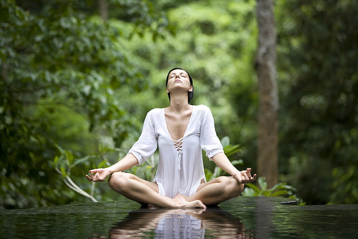 women's white top, freedom, nature, meditation, relax, HD wallpaper