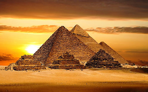 Пирамида в Гизе, пирамида, Египет, небо, солнечный свет, HD обои HD wallpaper