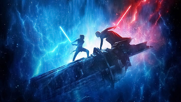 Star Wars: Episodio IX - The Rise of Skywalker, películas, Kylo Ren, Rey, sable de luz, Fondo de pantalla HD