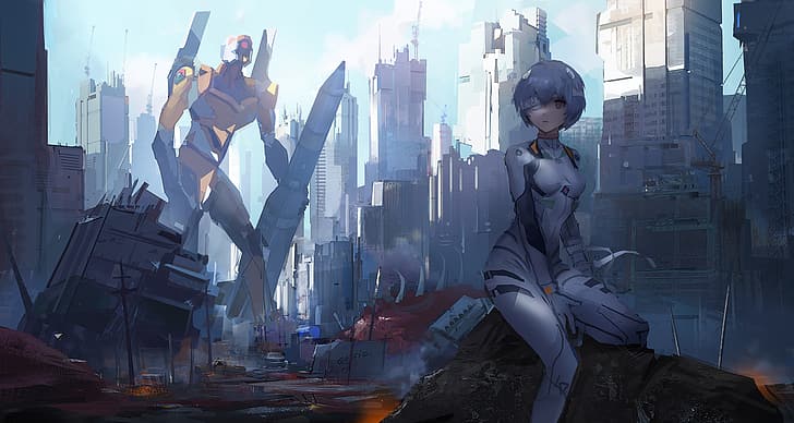Ayanami Rei, EVA Unit 00, Neon Genesis Evangelion, anime, anime girls, Qosic, HD wallpaper