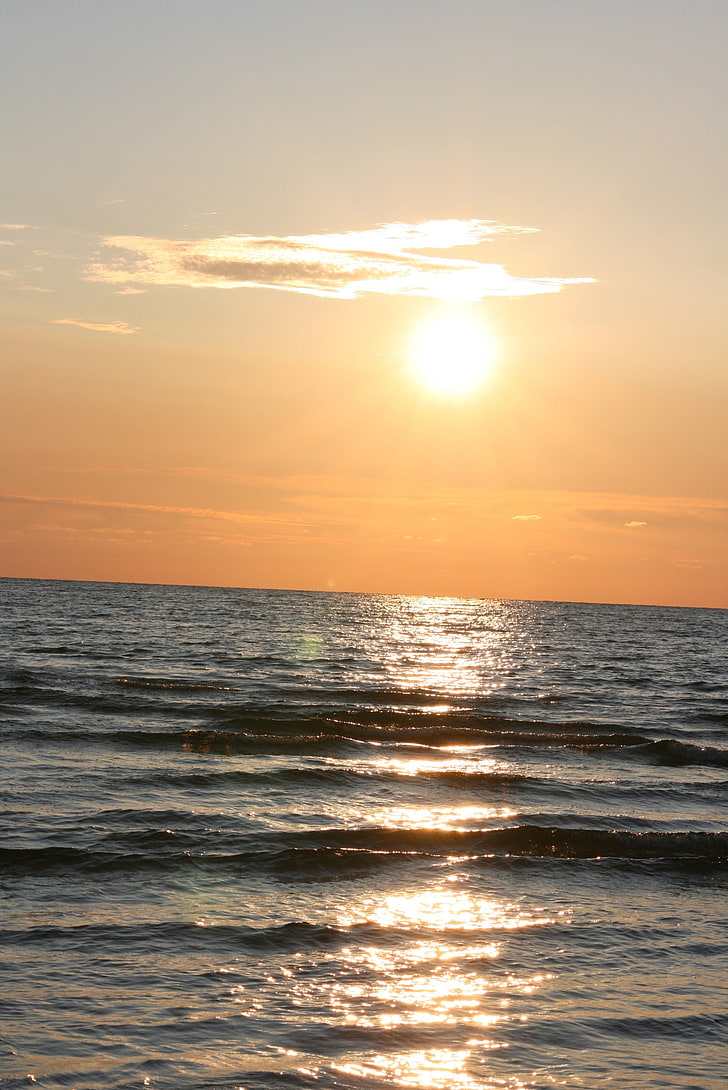 Słońce, niebo, horyzont, morze, Tapety HD, tapety na telefon