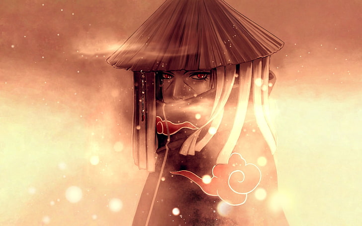 Naruto Charakter digitale Tapete, Naruto Shippuuden, rote Augen, Hut, Akatsuki, Uchiha Itachi, Anime, HD-Hintergrundbild