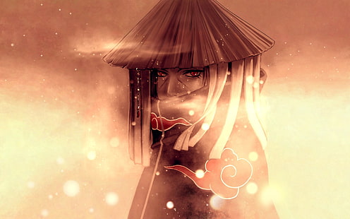 Carta da parati digitale personaggio Naruto, Naruto Shippuuden, occhi rossi, cappello, Akatsuki, Uchiha Itachi, anime, Sfondo HD HD wallpaper