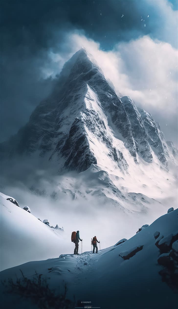 AI art, vertical, portrait display, mountains, mountain pass, HD wallpaper