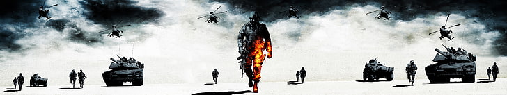 войник, държащ пушка цифров тапет, Battlefield Bad Company 2, видео игри, танк, войник, HD тапет