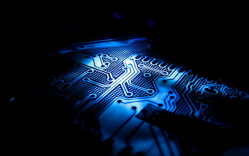 circuito blu, computer, circuiti stampati, LED, PCB, Sfondo HD HD wallpaper