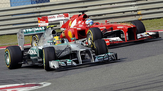 Fernando Alonso, Ferrari, Lewis Hamilton, Formula 1, Mercedes AMG Petronas, HD wallpaper HD wallpaper