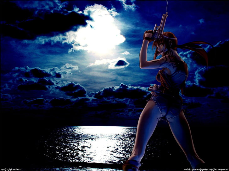 женский персонаж аниме держит пистолет цифровые обои, аниме, черная лагуна, Revy (черная лагуна), HD обои
