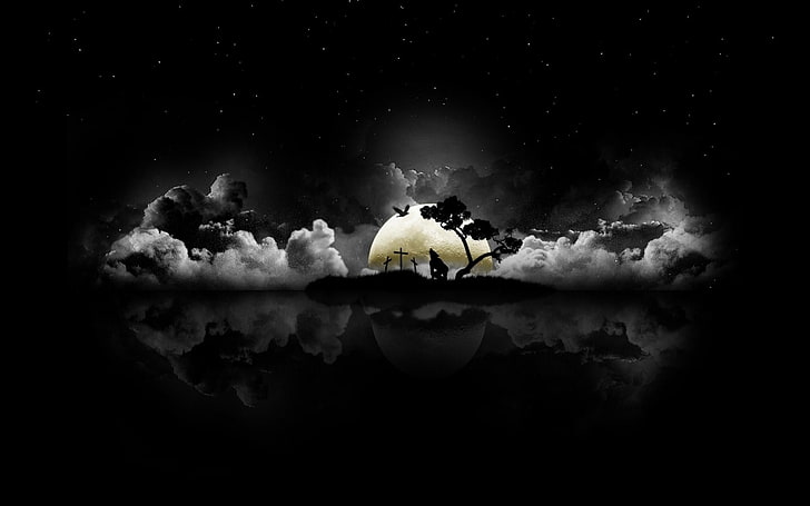 abstrakte Wolken schwarz dunkle Nacht Halloween Mond heulender Wolf Space Moons HD Kunst, abstrakt, schwarz, Wolken, Halloween, Nacht, dunkel, HD-Hintergrundbild