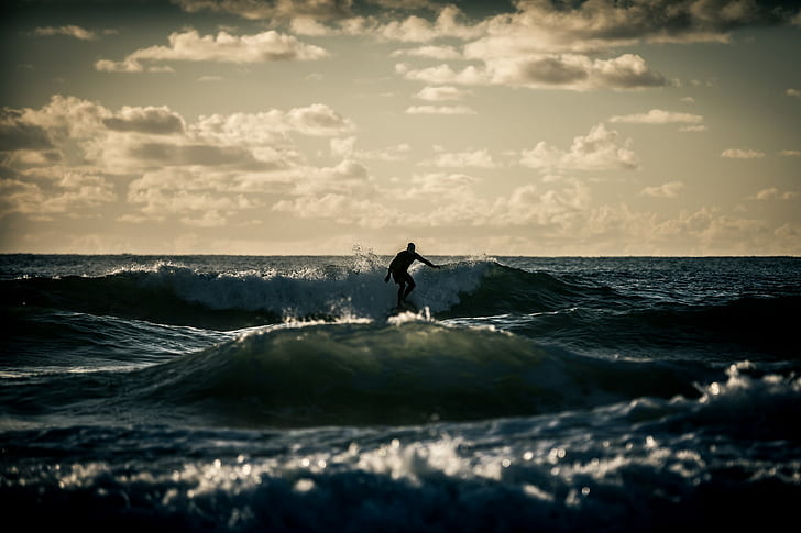 mar, esportes, homens, surfistas, ondas, horizonte, HD papel de parede