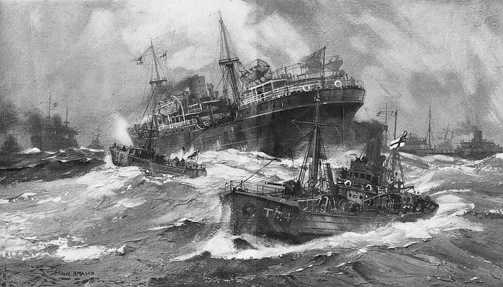 кораби на морска вълна в сива скала снимка, море, вълна, война, фигура, кораби, молив, конвой, съд, WW2, пазаруване, ескорт, HD тапет