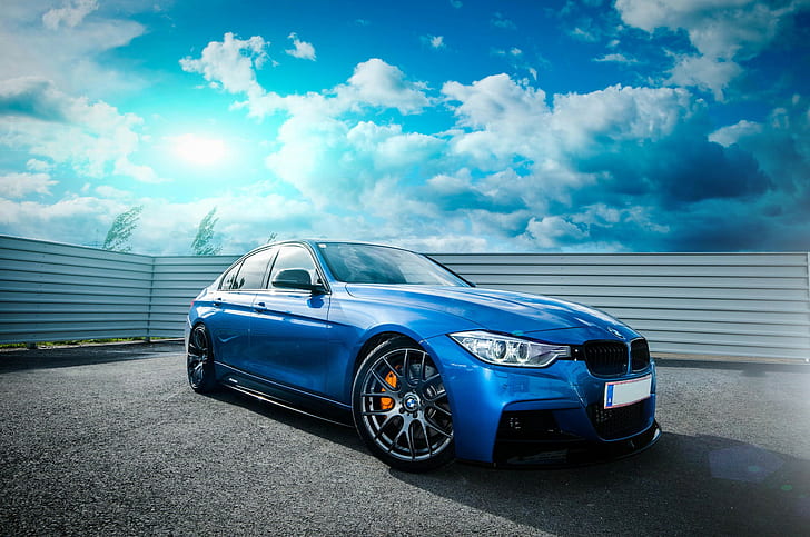 BMW F30 335i, blue sedan, bmw, F30, 335i, Tuning, stance, HD wallpaper