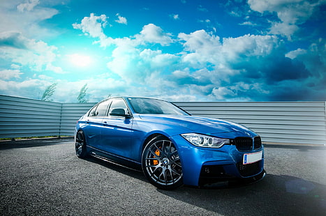 BMW F30 335i, berline bleue, BMW, F30, 335i, Mise au point, position, Fond d'écran HD HD wallpaper