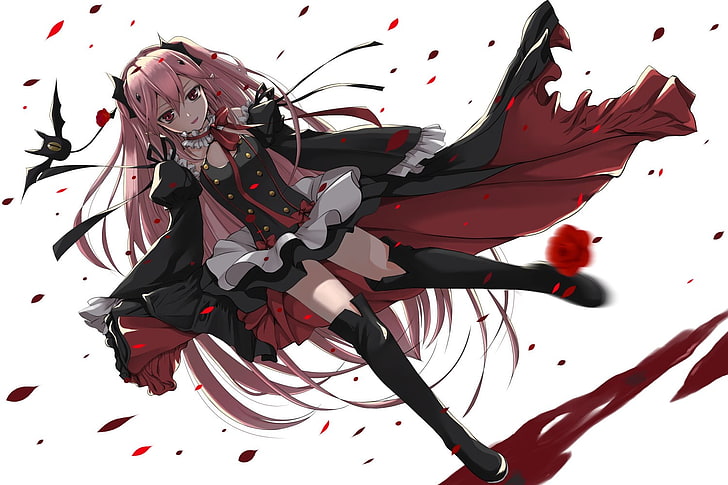 red and black floral textile, Halloween, white background, blood, vampires, cloaks, bats, Owari No Seraph, Krul Tepes, HD wallpaper
