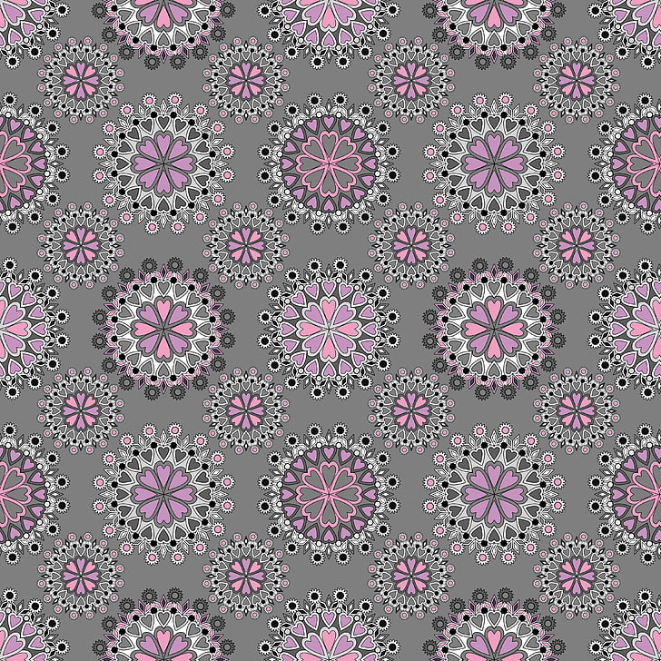 분홍색과 흰색 꽃 illustation, 패턴, 질감, 회색 배경, 장식, HD 배경 화면